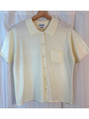 Perfect Vintage Epogee Cream Short Sleeve Knit Cardigan with Pocket, Size Large